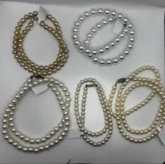 おまとめ！パール風ネックレスセット（ホワイト・ゴールド）5点セット