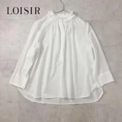 13-36 LOISIR 半袖 ブラウス ストライプ ヘンリーネック ゆったり 