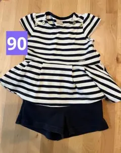 petit main ストライプトップスとショートパンツ セットアップ90