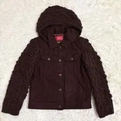 希少　ピンクハウス　フード付きニットドッキングジャケット　バラモチーフ　森ガール