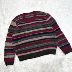 ビンテージ 古着 好配色 くすみカラー メランジ ボーダー 総柄 デザインニット