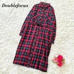 ダブルフォーカス シャツワンピース M タータンチェック ロング ウエスト紐付き