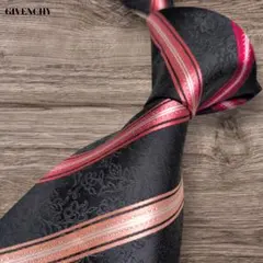 GIVENCHY ジバンシィ 高級シルク ジャガード 黒 赤 ネクタイ
