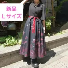 axes femme 彼岸花柄ワンピース 黒 Lサイズ