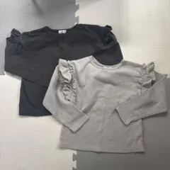 長袖フリルカットソー 2枚セット 黒 グレー