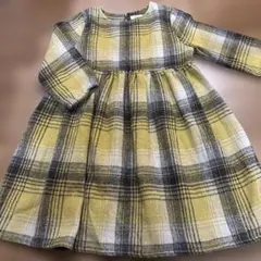 ペアマノン　起毛チェックワンピース　長袖　110 黄色