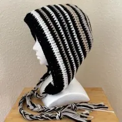 ☆ハンドメイド☆ ゆったりフード帽 (超ワイド&ロング) バラクラバ　耳当て