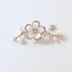 桜とパールのブローチ・ゴールド フラワー 花 春 ハレの日 f2-3392