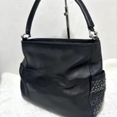 【美品】 FURLA フルラ ショルダーバッグ レザー ストーン ブラック