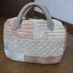 手縫いベージュ系パッチワークキルティンググラニーバッグ
