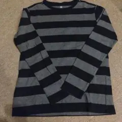 UNIQLO キッズ 長袖カットソー 100cm 黒とグレーのストライプ