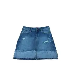 ZARA デニムブルー ダメージ加工 ミニスカート
