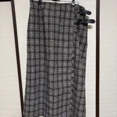 チェック柄タイトスカート サイドバックル付き ウエストゴム