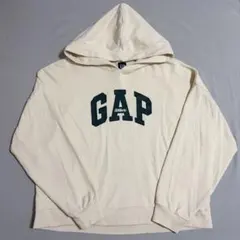 【GAP】ギャップ アーチロゴ スウェット パーカー アイボリー グリーン M