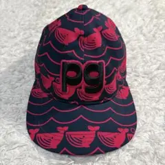 極美品 パーリーゲイツ クジラ 波 総柄 ゴルフキャップ ネイビー ピンク PG