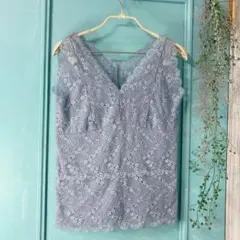 まとめ割対象★レース トップス★ ブルー/ノースリーブ/上品/
