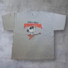 00s スヌーピー ビンテージ TシャツPEANUTS グレー ロック XL