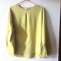 【大きめサイズ】ikka リップル長袖プルオーバー　ライムグリーン