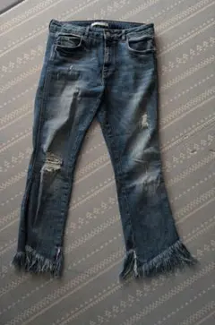 ダメージ ジーンズ フリンジ裾 デニムパンツ ZARA 40