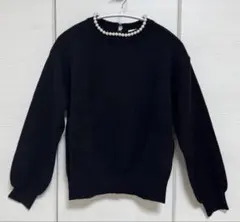 【美品】　lieulien ニット　パール付き　Mサイズ　黒ニット　パールニット