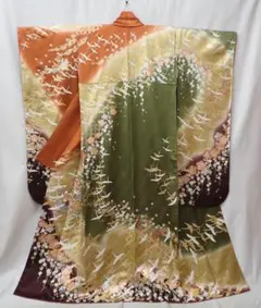 美品 訪問着 グリーン地 辻花文様 絞り加工 身丈160cm 着物 正絹 