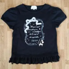 KUMIKYOKU 130 140 裾フリルレース黒Tシャツ 組曲 ピアノ 音符
