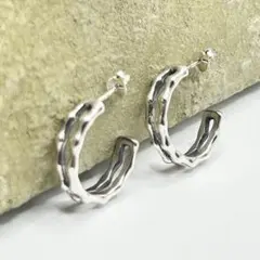 シルバー925 Silver ボーンデザインフープピアス/軽研磨仕上げ/両耳