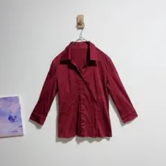 J&R シャツ　ブラウス　七分袖　トップス　カットソー　ワインレッド