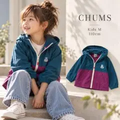CHUMSチャムスマウンテンパーカーウィンドブレーカーフード付き紫青色110cm