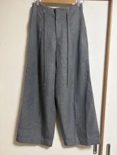 SHIPS シップス ワイドスラックス パンツ グレー ドローコード付き