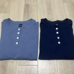 長袖リブヘンリーネックTシャツ2枚セット（ライトブルー・ネイビー）
