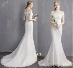 オフショルダー レースウェディングドレス