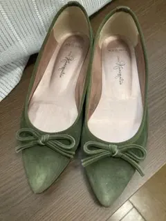 銀座かねまつ 抹茶 スエードパンプス