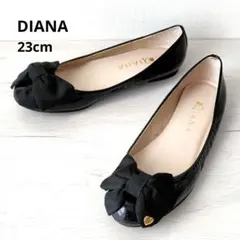 DIANA【23cm】エナメル　リボン　バレエシューズ　フラット　ブラック