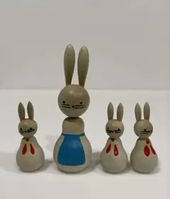 ウサギの木製置物セット