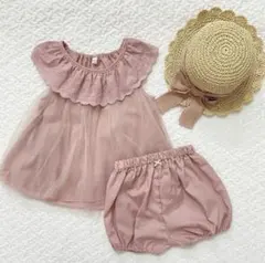 セットアップ　チュール　ワンピース　ノースリーブ　ピンク　フリル襟　100サイズ