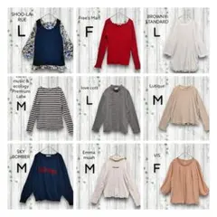 レディーストップス　春物18点　薄手ニット　カットソー　まとめ売り　М·L·F