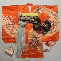 七五三　5歳　7歳　着物　オレンジ　アンティーク
