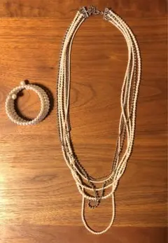 パール　チェーン　ロングネックレス　ブレスレット　2点セット