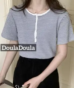s*n様 k0343 DoulaDoula ヘンリーネックボーダートップス ブルのサムネイル