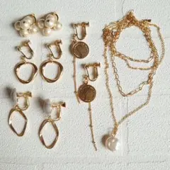 イヤリング4点&ダブルチェーンネックレスセットa