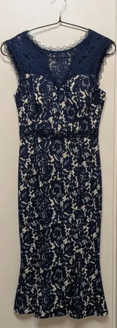 新品 タダシショージ レース切替 ワンピース ドレス ネイビー 篠原涼子