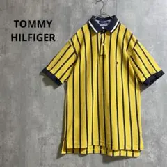 【90s】TOMMY HILFIGER ストライプ 半袖 ポロシャツ イエロー