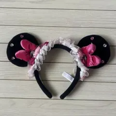 ミッキー耳カチューシャ ピンクリボン付き
