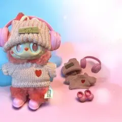 ラブブ ニット帽、セーター、ヘッドホン、靴セット ピンク色