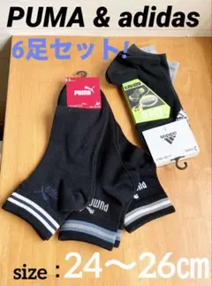 PUMA & adidas ロゴ メンズソックス6足セット靴下24-26cm