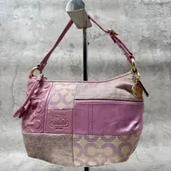 COACH シグネチャー パッチワーク ワンショルダーバッグ ピンク