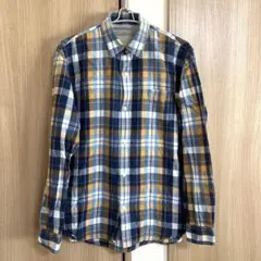 美品 グローバルワーク 綿麻 チェックシャツ XL ブルー系 希少サイズ 涼しい