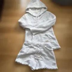 ジェラートピケ　ボアフード付き　上下セット　ルームウェア　 ホワイトピンク