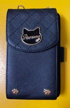 猫&肉球付き お財布&スマホショルダーバッグ 黒